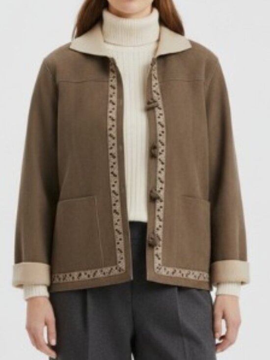 Alfred Dunner Jackets & Blazers - Alfred Dunner Beige Faux Suede Toggle Button Ribbon Trim 18W Jacket